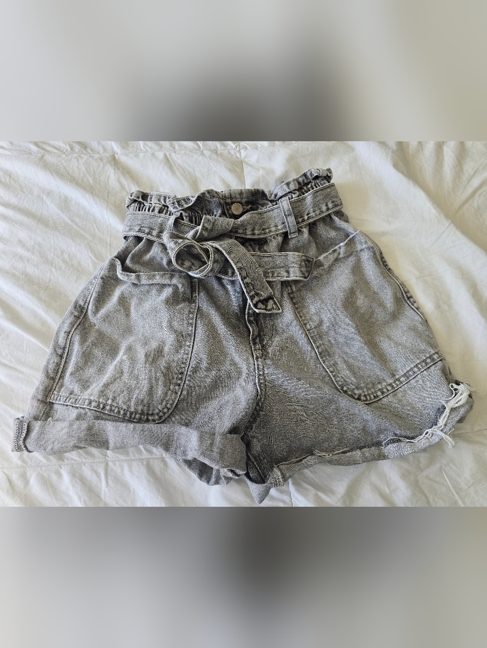 Zara Washed Gray Denim Shorts with Tie BeltZara
